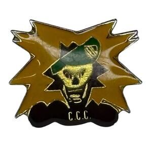 US ARMY Gold Yellow CCC Skull Enamel Pin Vintage